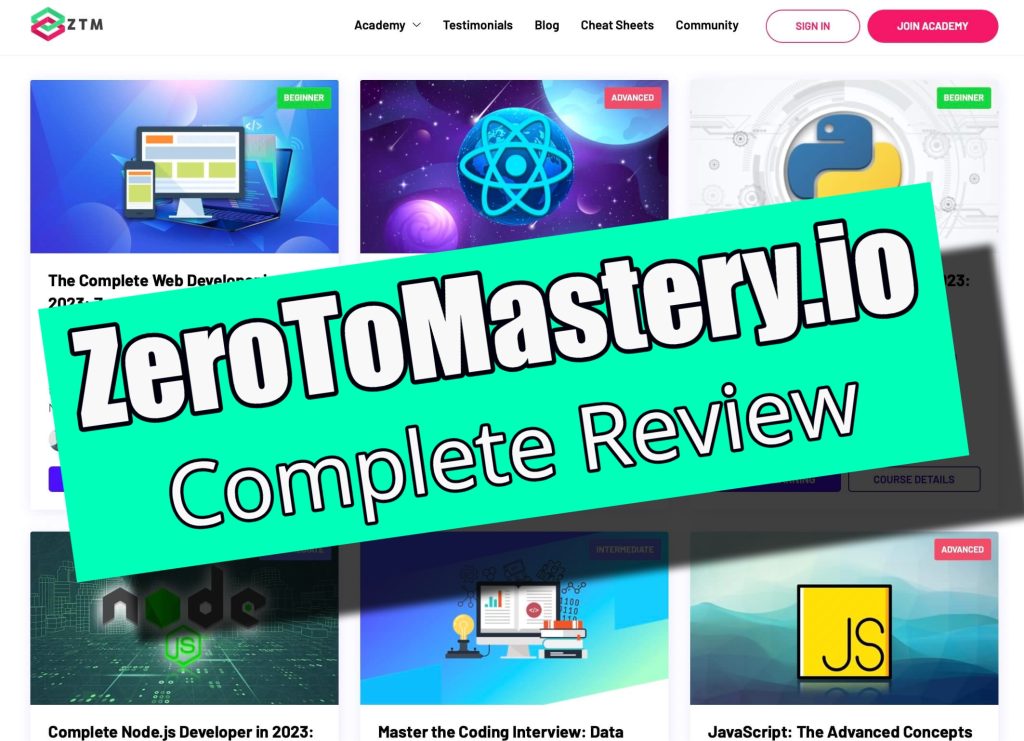Thumbnails of courses from Zero to Mastery coding platform